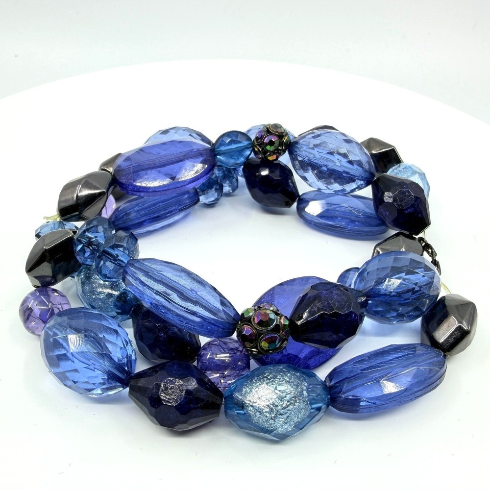 Vintage Blue Beaded Bracelet Chunky Multi Strand Layered Statement Bold Y2K Boho